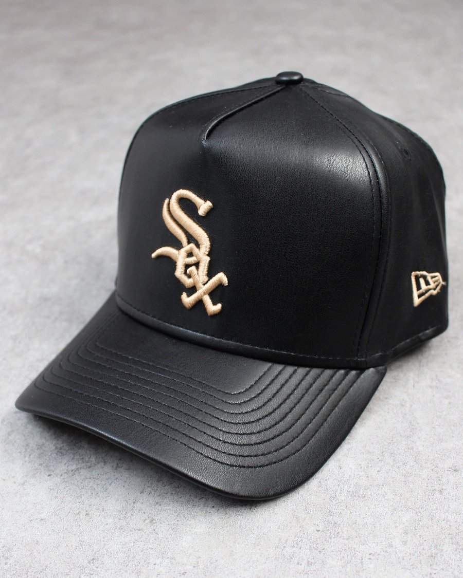 New Era Chicago White Sox 9Forty K-Frame PU Leather Cap - Black/Beige