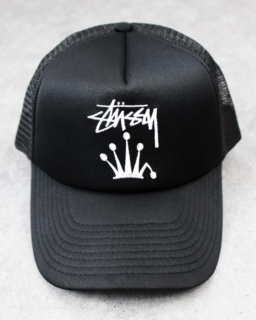 STUSSY Stock Crown Trucker Snapback Cap - Black