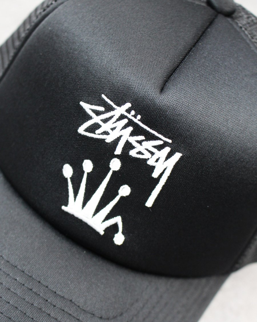 STUSSY Stock Crown Trucker Snapback Cap - Black