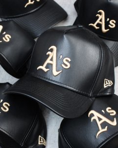 New Era Oakland Athletics 9Forty K-Frame PU Leather Cap - Black/Beige