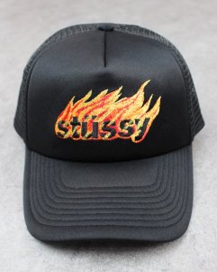 STUSSY Flames Trucker Snapback Cap - Black