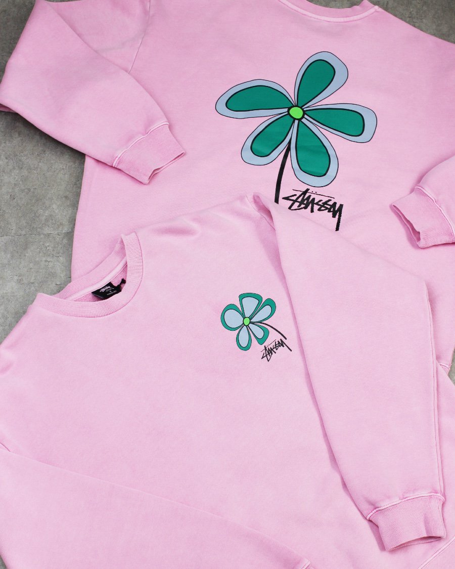 STUSSY Flower Crewneck Sweat - Candy Pink