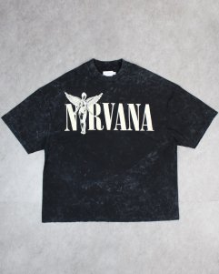 Topman Oversized Nirvana Angel T-Shirt - Washed Black