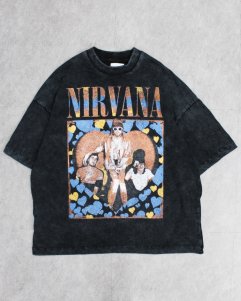 Topman Oversized Nirvana T-Shirt - Washed Black