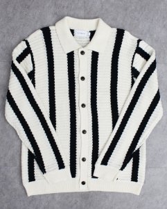Topman Stripe Knit Cardigan - Cream/Navy