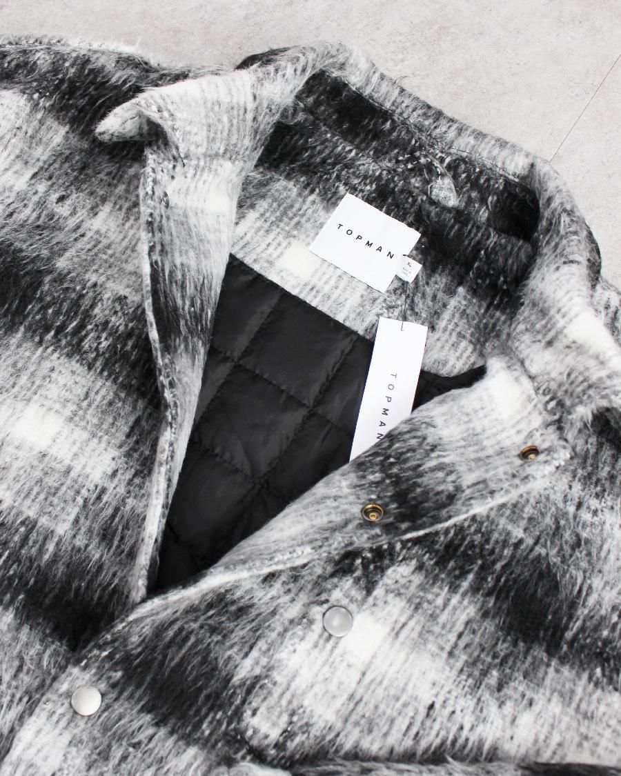 Topman Wool Blend Black Faded Check Shacket