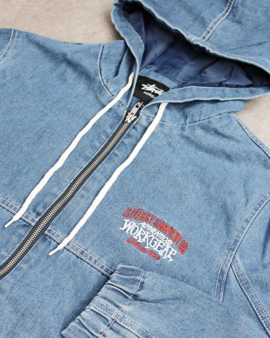 STUSSY SS Link Zip-Up Denim Hoodie Jacket - Blue