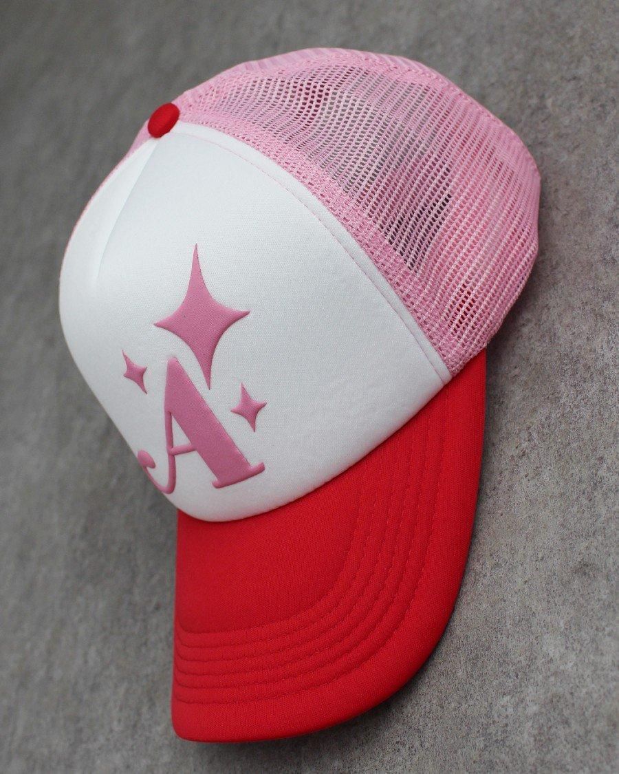 Awake NY A Trucker Snapback Cap - Red/Pink/White アウェイク