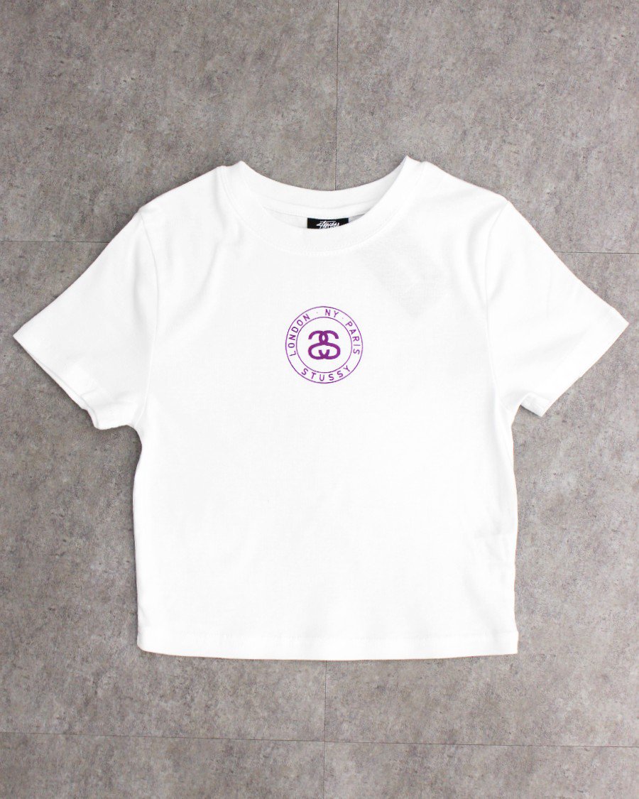 STUSSY SS Logo Women T-Shirt - White/Purple ステューシーチビTシャツ