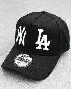 New Era MLB New York Yankees Los Angeles Dodgers Logo 9Forty A-Frame Snapback Cap - Black