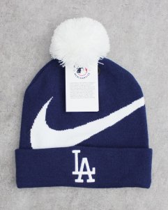 NIKE MLB Los Angeles Dodgers Big Swoosh Pom Knit Cap - Blue