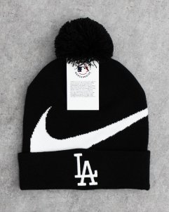 NIKE MLB Los Angeles Dodgers Big Swoosh Pom Knit Cap - Black