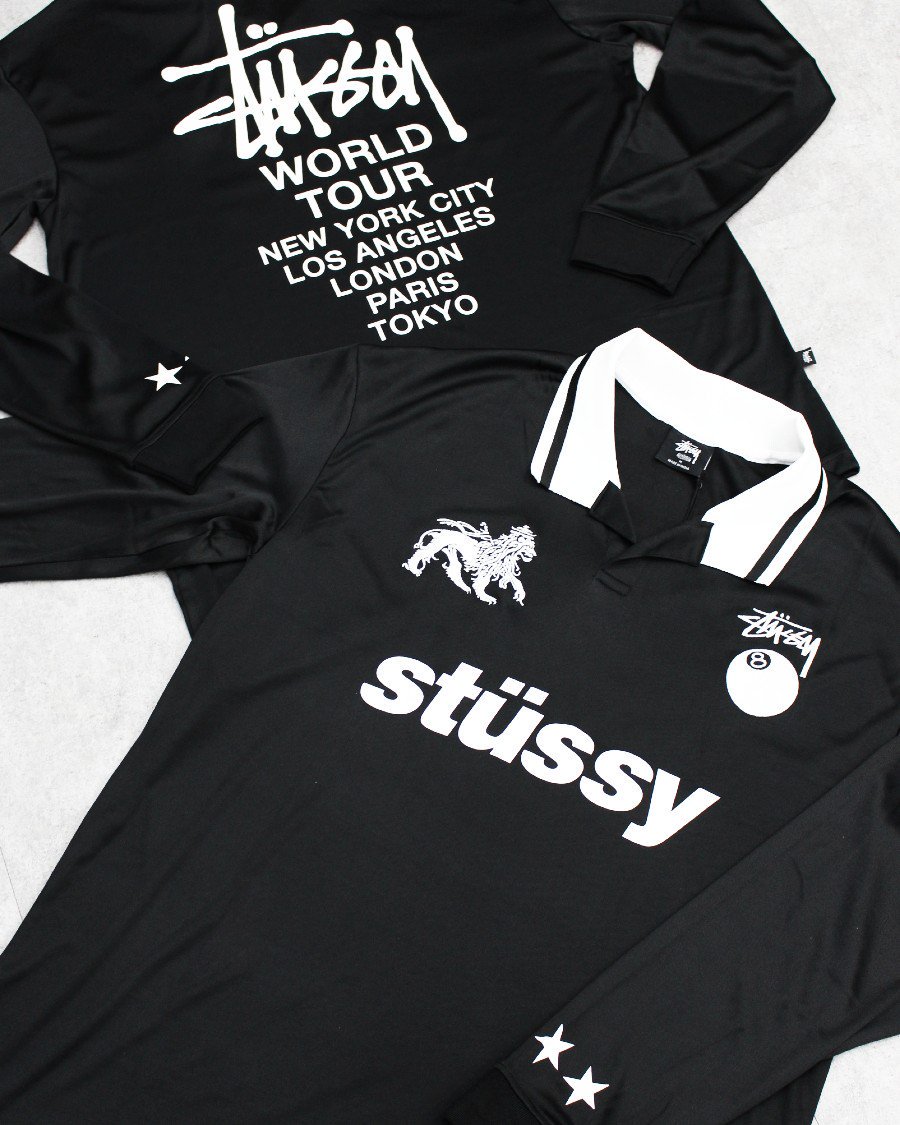 STUSSY Football L/S T-Shirt - Black ステューシーフットボールポロTシャツ