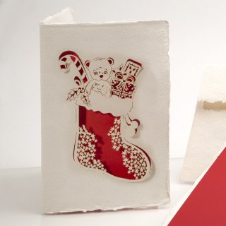 コットン製メッセージカード（クリスマスソックス）