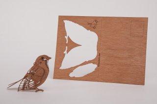 木製ポストカード（スズメ）
