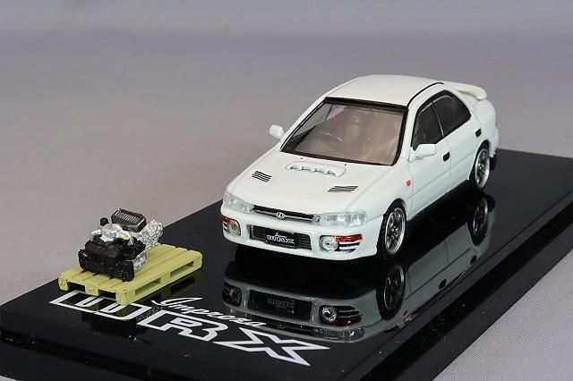 ミニカー 1/64スケール ホビージャパン スバル インプレッサ WRX (GC8) 1992 フェザーホワイト エンジンディスプレイモデル付