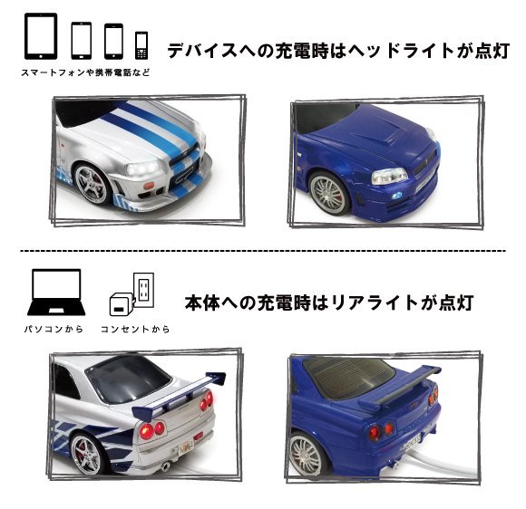 アウトレット】車型モバイルバッテリー 日産スカイライン GT-R(BNR34 ...