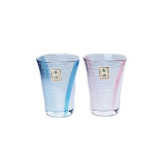 ビールグラス 泡立ちぐらす山 ペアビヤーグラス ブルー・ピンク 木製ケース入 東洋佐々木ガラス（G048-T260）