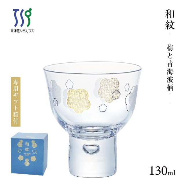 杯 梅と青海波柄 130ml 和紋 専用箱付 東洋佐々木ガラス（07600