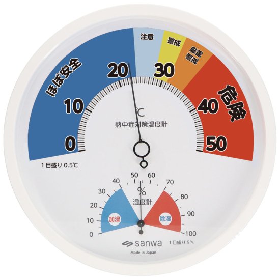 sanwa 熱中症対策アナログ温湿度計　【三和製作所 熱中症 温湿度計 大きい 30cm 熱中症対策 熱中症指針 アナログ WBGT 暑さ指数 】