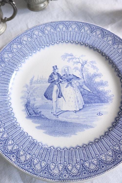 フランス アンティーク デザート皿 GIEN フローラル B