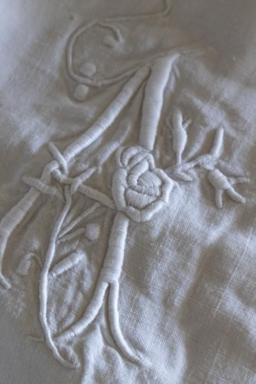 フランスアンティーク・ モノグラムシーツ/“RC”ドロンワーク/白糸刺繍 フランスアンティーク・ モノグラムシーツ/“RC”ドロンワーク
