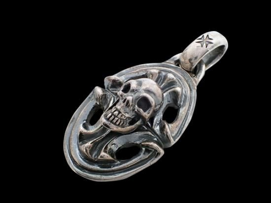 Skull On Sculpted Oval With H.W.O Pendant [P-117