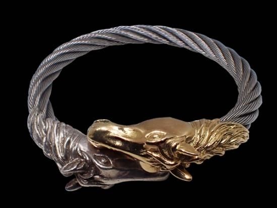 18KGold & Silver Horse With Teeth Cable Wire Bangle [BG-42