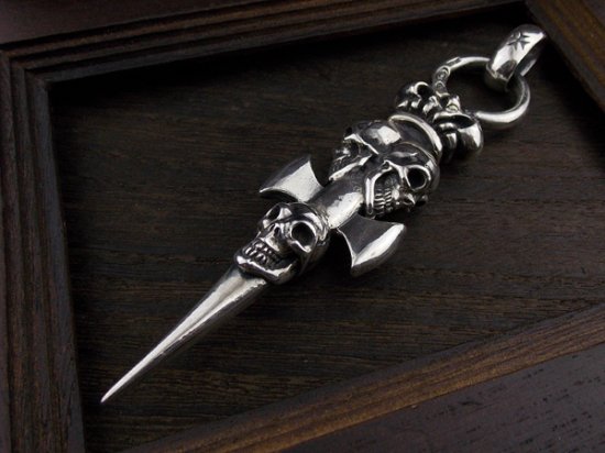 Triple Skull Dagger With Crown Pendant [P-141] - GABORATORY ATELIER