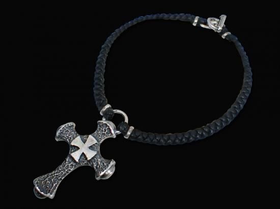 Hammer Cross With Braid Leather Necklace [N-177