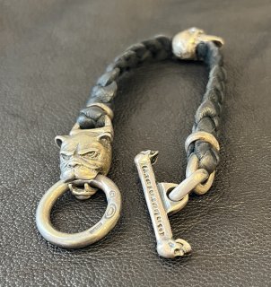 Bulldog & Skull on braid leather bracelet [B-65]