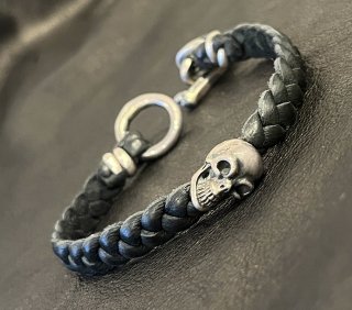 Half Skull On braid leather bracelet [B-67]