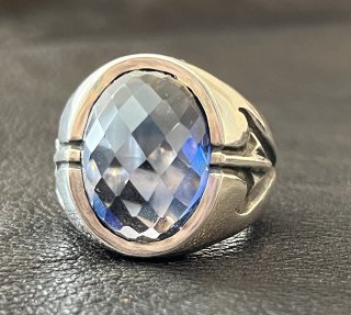 Facet Cut Blue Sapphire Signet Zaza Ring [ZR-46]