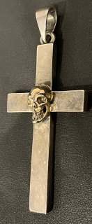 Gold Skull On Plain Cross Pendant (Small) [P-218]