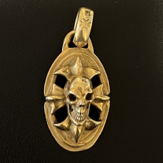 18k Gold Skull On Cross Oval With H.W.O Pendant