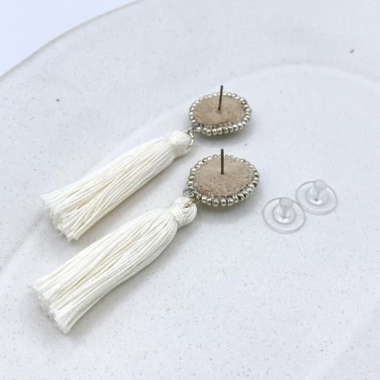 l'ete フリンジ＜ピアス＞ 白 - shirushi（しるし） - うつわと