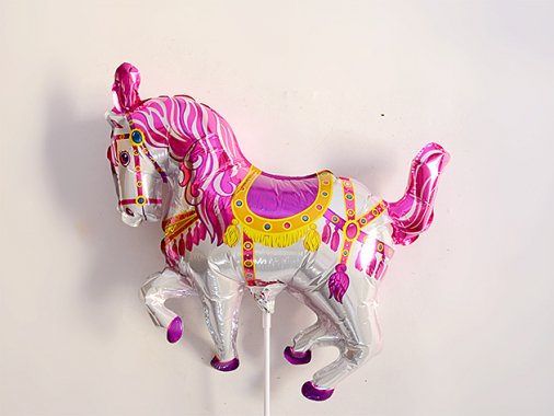 【エアー加工済】メリーゴーランド木馬（H30cm）ピンク スティック付バルーン