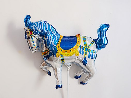 【エアー加工済】メリーゴーランド木馬（H30cm）ブルー スティック付バルーン