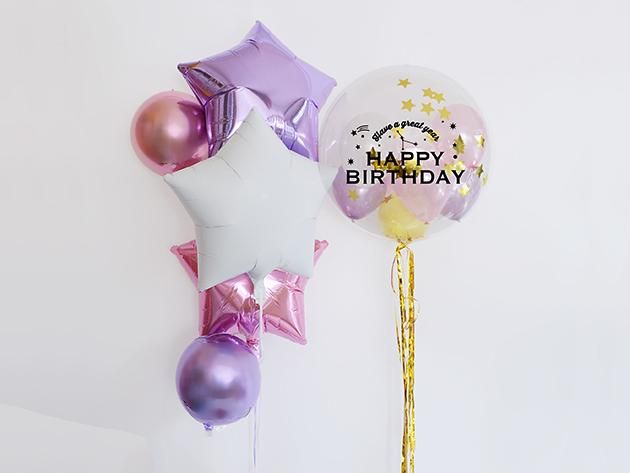 誕生日 PINKバルーンセット【フォントEタイプ】HAPPY BIRTHDAY & スターset &ラウンド ★送料無料★ガス入り