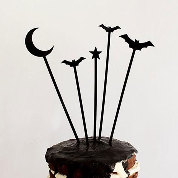 ★在庫1★ HALLOWEEN ムーン・スター・BAT(コウモリ) ケーキトッパー 5本入