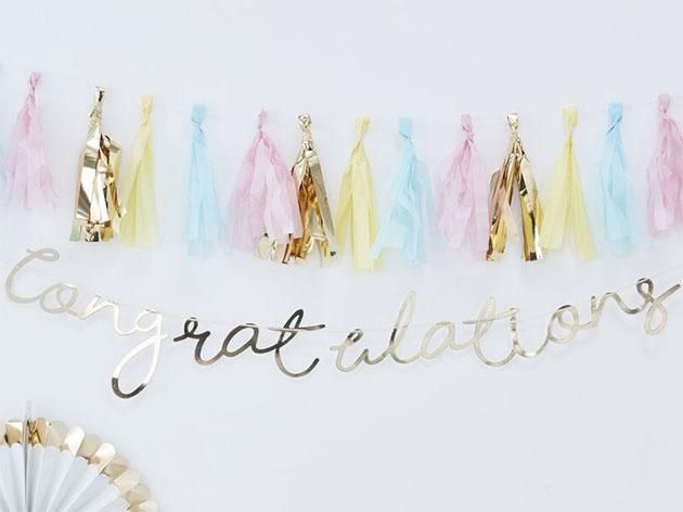 CONGRATULATIONS スクリプトバナー メタリックゴールド - Ginger Ray
