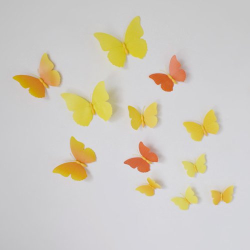 イエロー バタフライ蝶々 デコレーション（マグネット付） 12個入