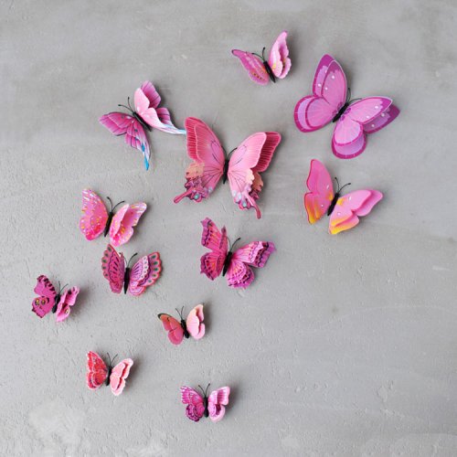 ピンク バタフライ蝶々 デコレーション（マグネット付） 12個入