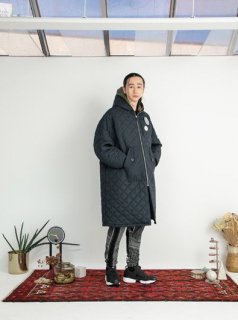 Quilt Layer Hoodie CoatBLACK