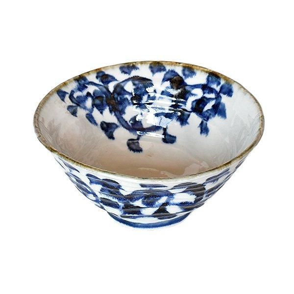 呉須タコ唐草 7.0変形丼 約20.8cm 青系 中華食器・アジアン食器