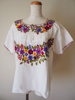 メキシコ・半袖刺繍ブラウス・花柄B