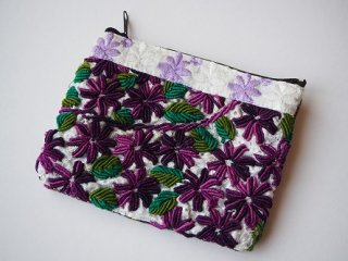 メキシコ・チアパス刺繍ポーチ・紫×白(大)