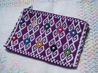 メキシコ・オアハカ州刺繍ポーチ(小)・紫C