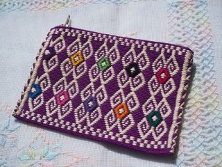メキシコ・オアハカ州刺繍ポーチ(小)・紫D