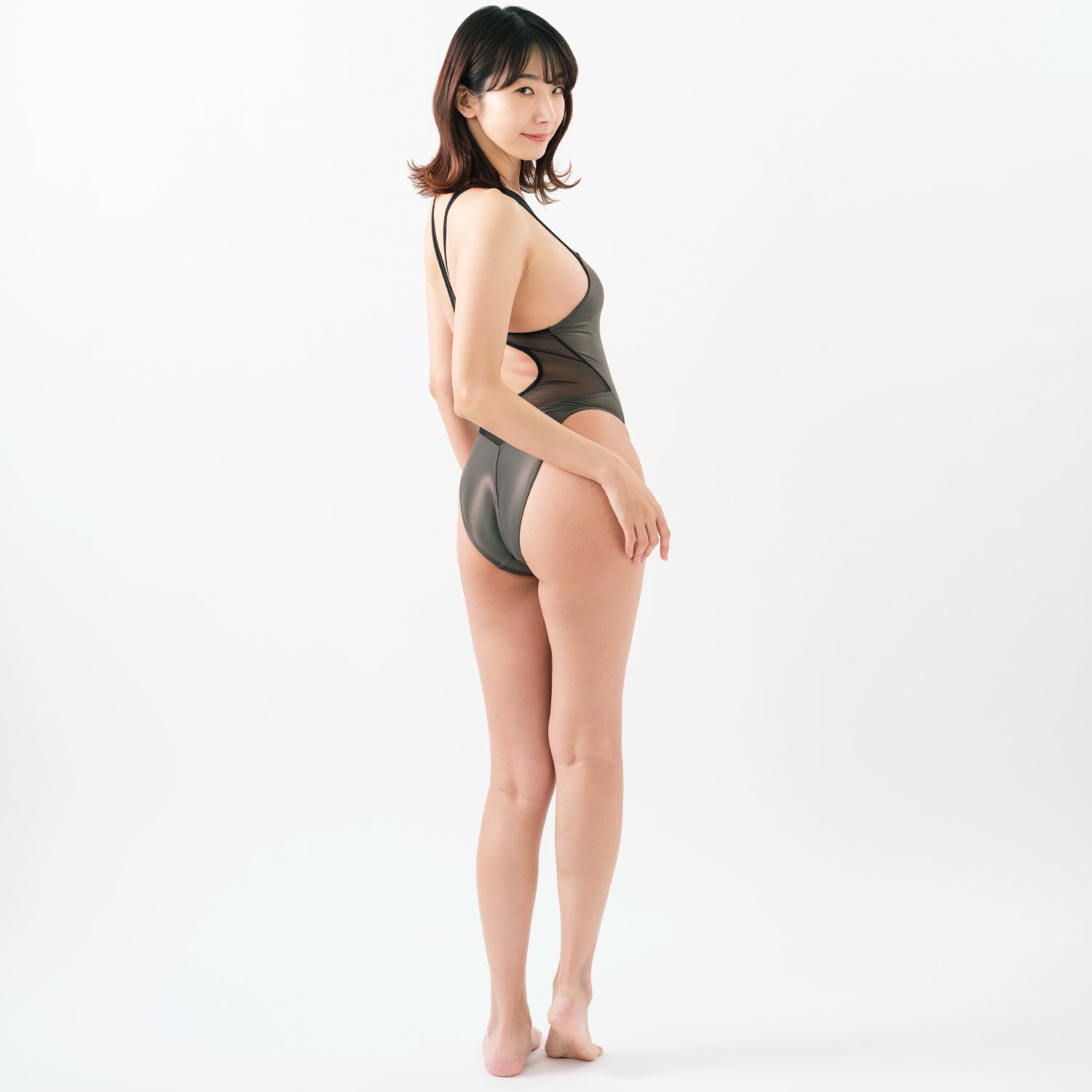 【PS-OP-21-002 Plus】キーホールメッシュワンピーススイムスーツ/ Keyhole Mesh One-piece  Swimsuit（ソフトストレッチ素材）